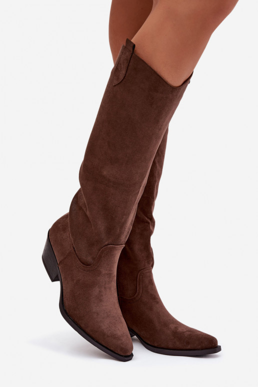 Bruine faux suede cowboy-stijl enkellaarsjes met hakken Esmira