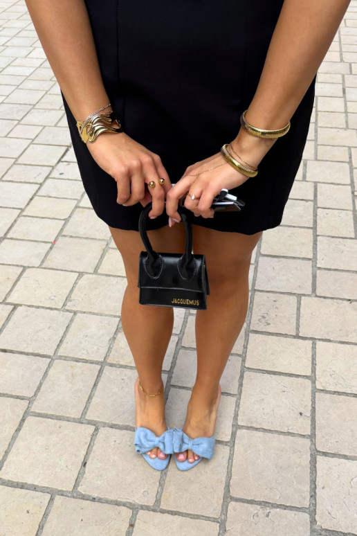 Dames slippers met dunne hakken en strikken in blauwe faux suede Tai turignolia