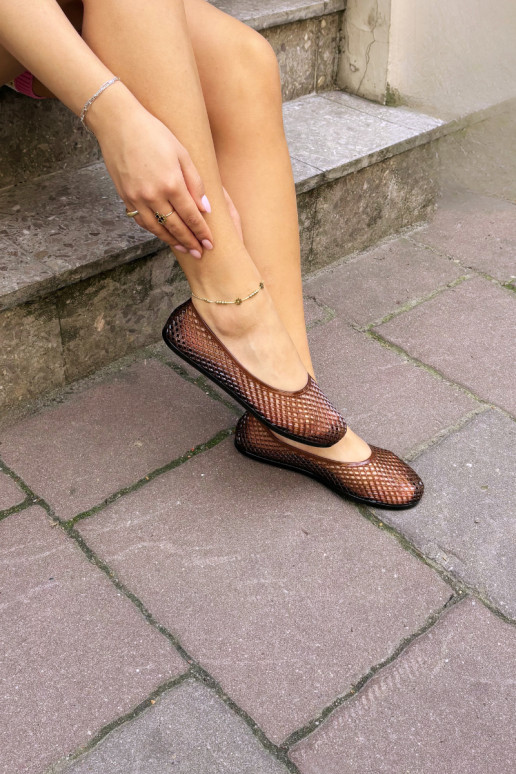 Lace-up rubberen ballerina's in bruin Bonnita