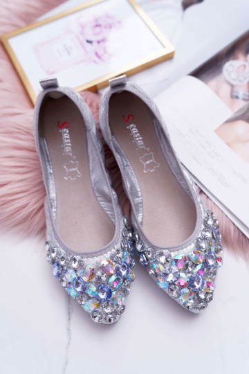 Zilveren ballerina's met kristaldecoratie 2