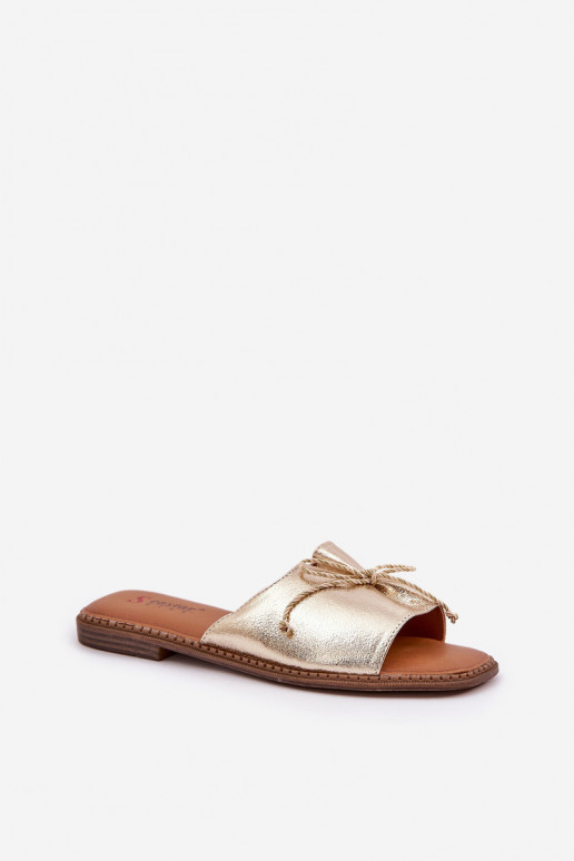 Gouden platte slippers met decoratieve strik Deonelis