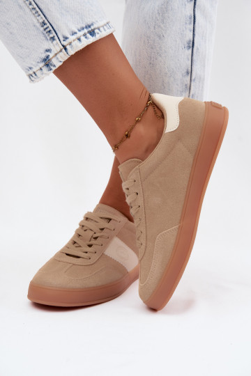 Sneakers voor dames van faux suede Big Star UU274009 in zandkleur 2