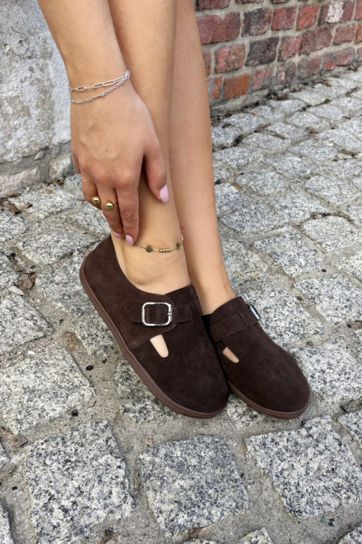 Dameschoenen met gespen van faux suede in chocolade kleur Sombellia