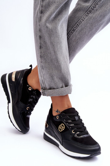 Gevlochten zwarte dames sportschoenen met platform Genova 2