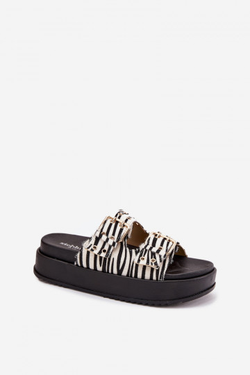 Gouden dames slippers met gespen en platform Zebra Virvania