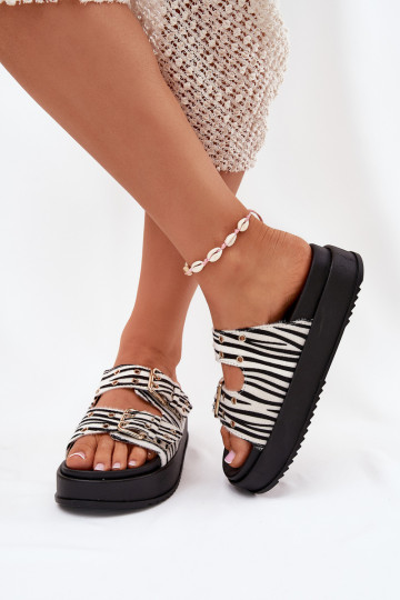Gouden dames slippers met gespen en platform Zebra Virvania 2