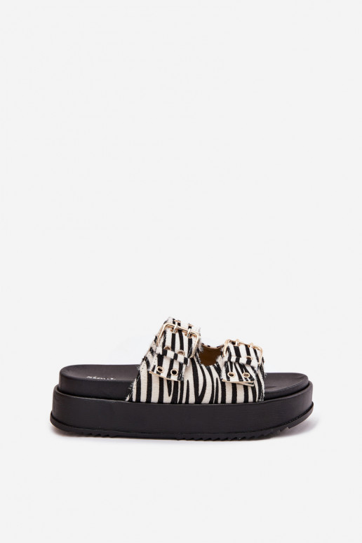 Gouden dames slippers met gespen en platform Zebra Virvania