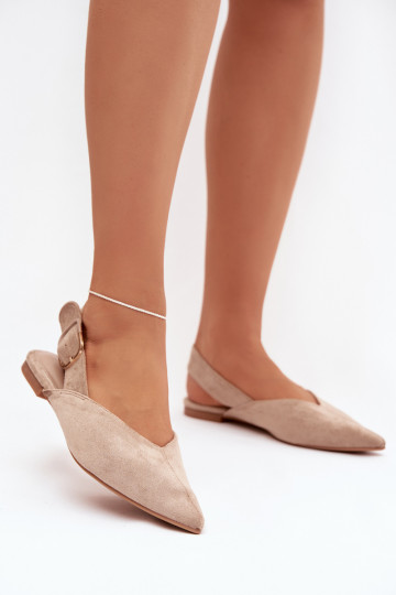 Zandkleurige dames ballerina's met gespen Tanelia
