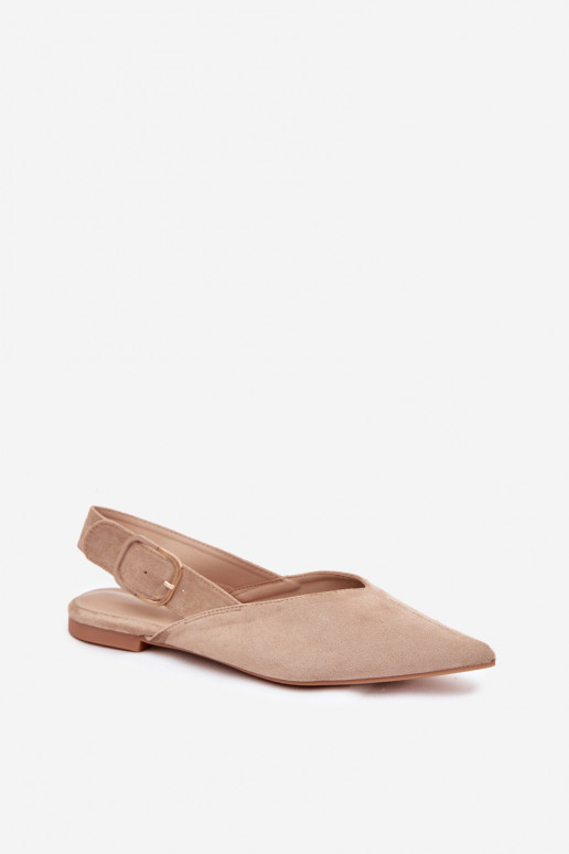 Zandkleurige dames ballerina's met gespen Tanelia