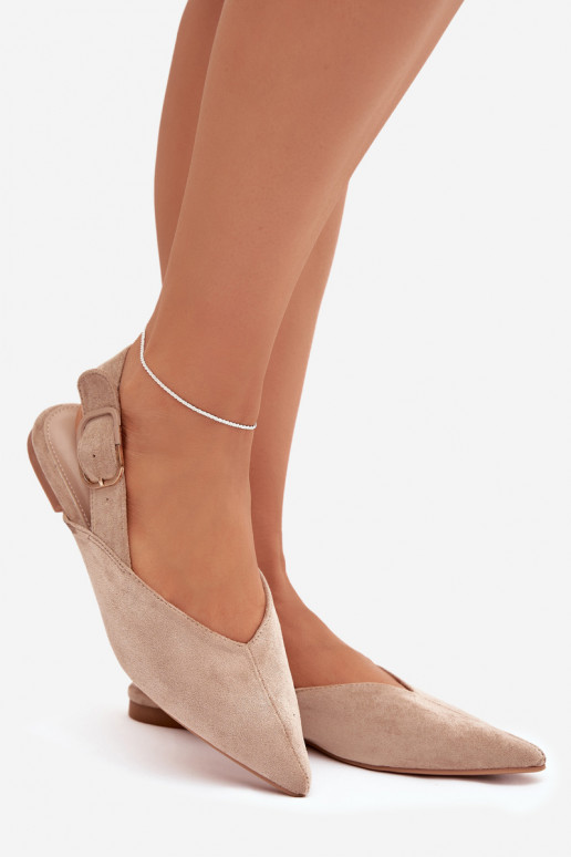 Zandkleurige dames ballerina's met gespen Tanelia