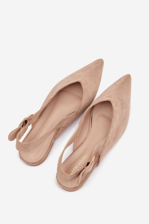 Zandkleurige dames ballerina's met gespen Tanelia