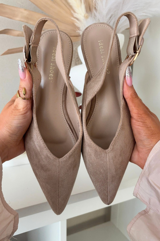 Zandkleurige dames ballerina's met gespen Tanelia