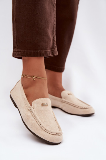 Zandkleurige dames mocassins met gouden details Sarivelle