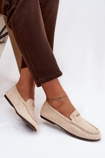 Zandkleurige dames mocassins met gouden details Sarivelle 2