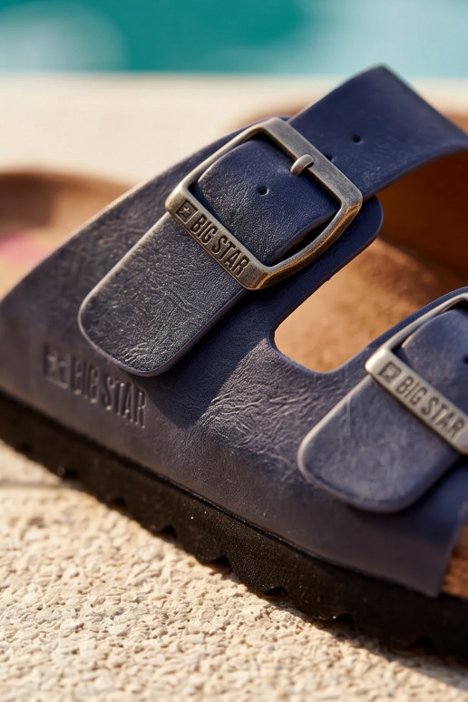 Lichte heren slippers met gespen van eco-leer Big Star NN174530 donkerblauwe kleur