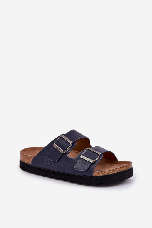 Lichte heren slippers met gespen van eco-leer Big Star NN174530 donkerblauwe kleur