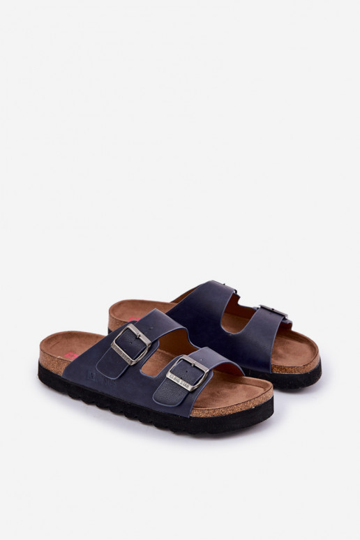 Lichte heren slippers met gespen van eco-leer Big Star NN174530 donkerblauwe kleur