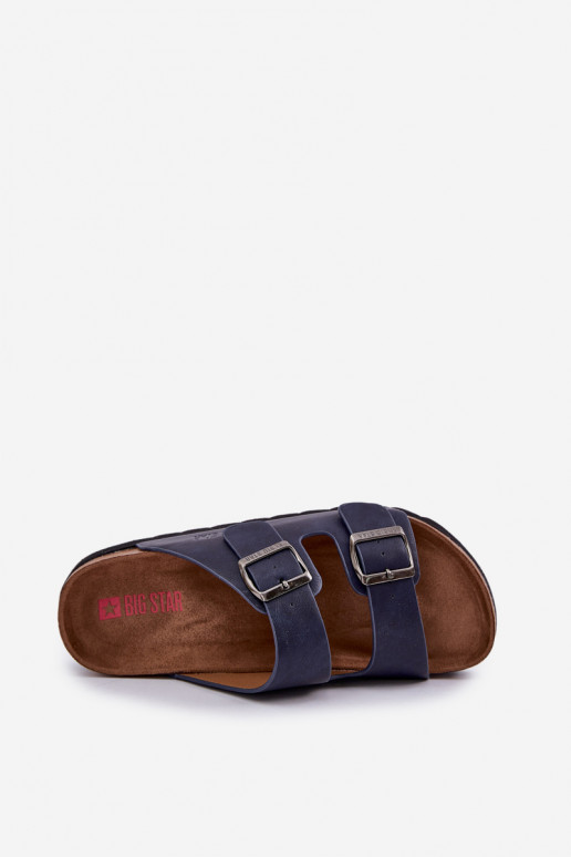 Lichte heren slippers met gespen van eco-leer Big Star NN174530 donkerblauwe kleur