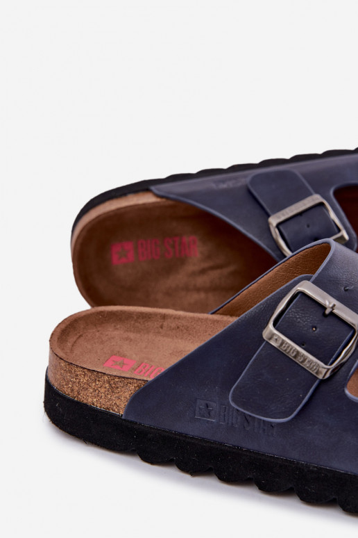 Lichte heren slippers met gespen van eco-leer Big Star NN174530 donkerblauwe kleur