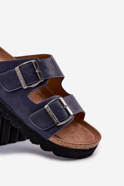 Lichte heren slippers met gespen van eco-leer Big Star NN174530 donkerblauwe kleur