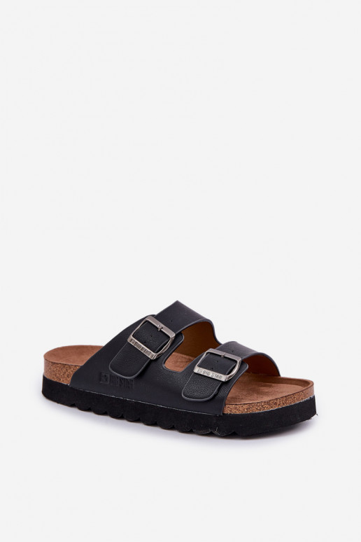 Lichte heren slippers met gespen van eco-leer Big Star NN174531 zwarte kleur