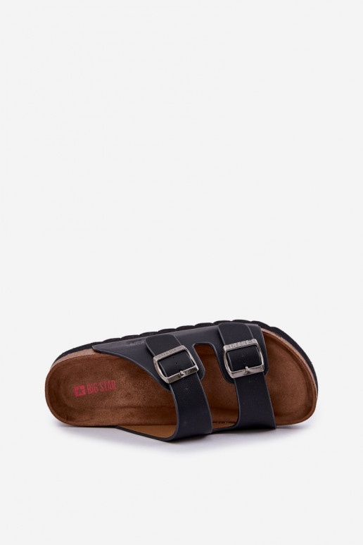 Lichte heren slippers met gespen van eco-leer Big Star NN174531 zwarte kleur