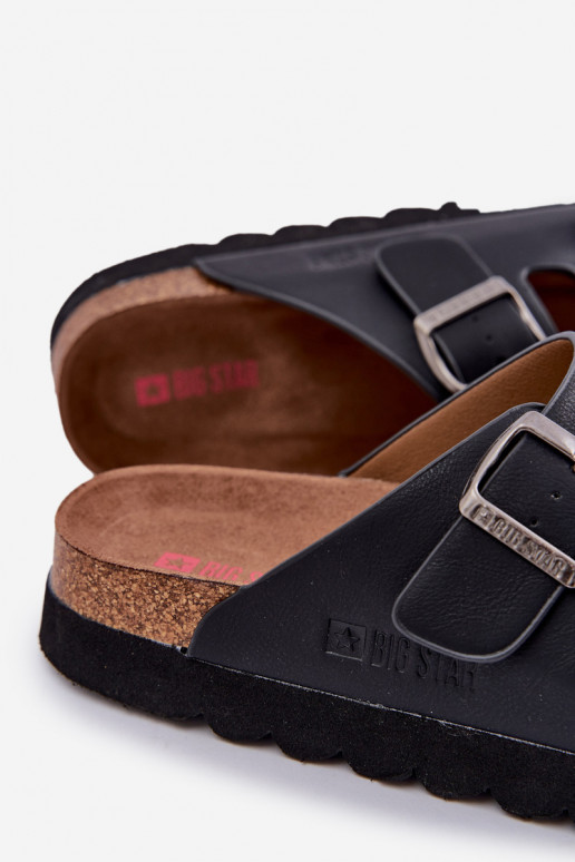 Lichte heren slippers met gespen van eco-leer Big Star NN174531 zwarte kleur