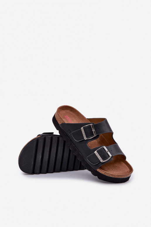 Lichte heren slippers met gespen van eco-leer Big Star NN174531 zwarte kleur