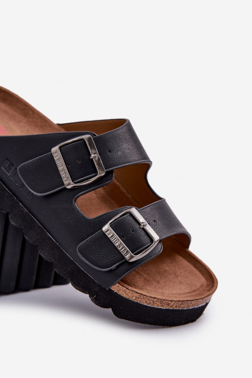 Lichte heren slippers met gespen van eco-leer Big Star NN174531 zwarte kleur