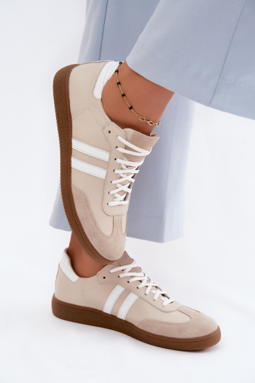 Zazoo N1068 leren lage sneakers voor dames in zandkleur