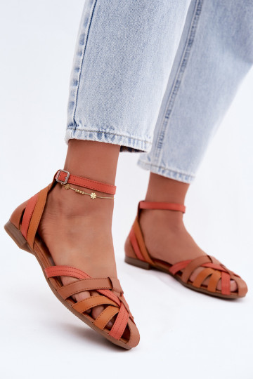Oranje bruine dames sandalen met brede hakken en bandjes Tai turiciejka P7539-18 2