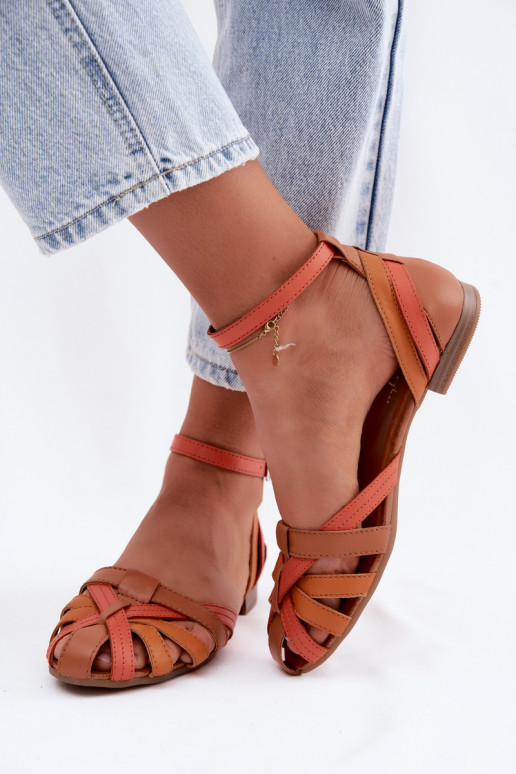 Oranje bruine dames sandalen met brede hakken en bandjes Tai turiciejka P7539-18