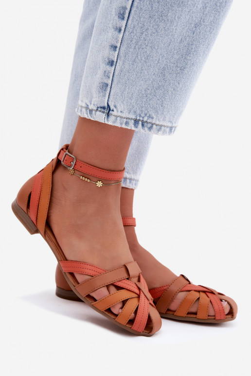 Oranje bruine dames sandalen met brede hakken en bandjes Tai turiciejka P7539-18