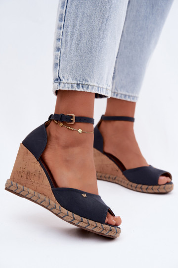 Donkerblauwe dames platform sandalen Su Braid INrangler 20261086.29Y 2
