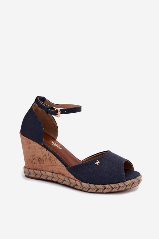 Donkerblauwe dames platform sandalen Su Braid INrangler 20261086.29Y