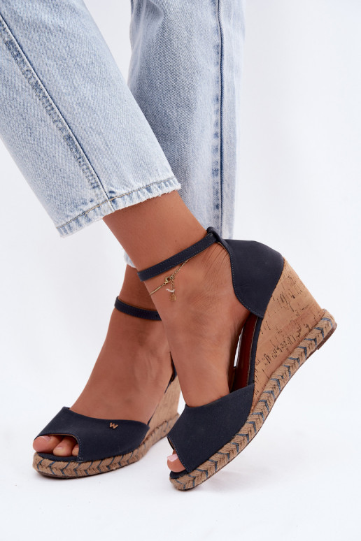 Donkerblauwe dames platform sandalen Su Braid INrangler 20261086.29Y