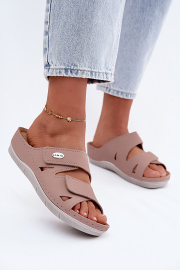 Roze dames leren slippers met plakkende sluitingen Inblu OE0001GU