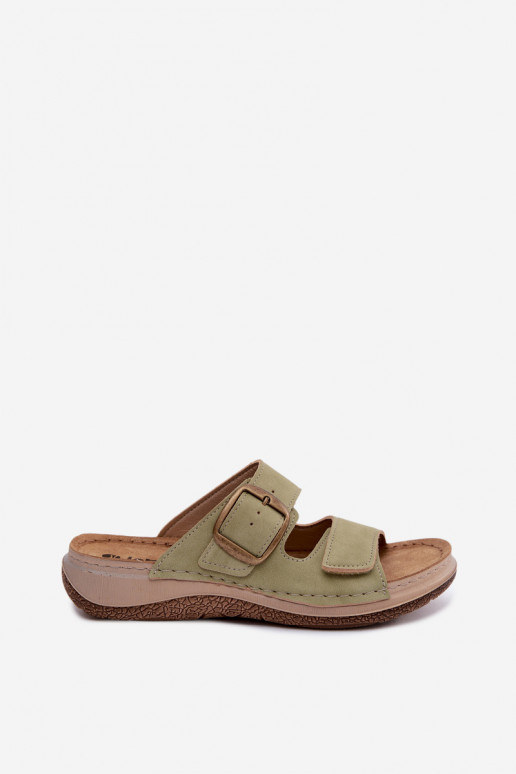 Groene dames slippers met gespen en plakkende sluitingen INBLU LL000006