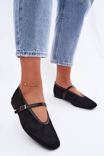Zwarte ballerina's met bandjes van faux suede Felora 2