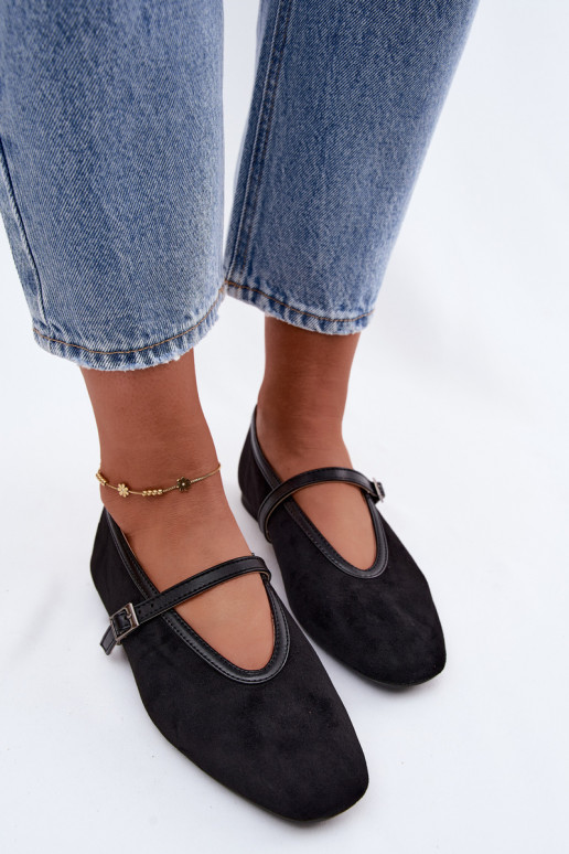Zwarte ballerina's met bandjes van faux suede Felora