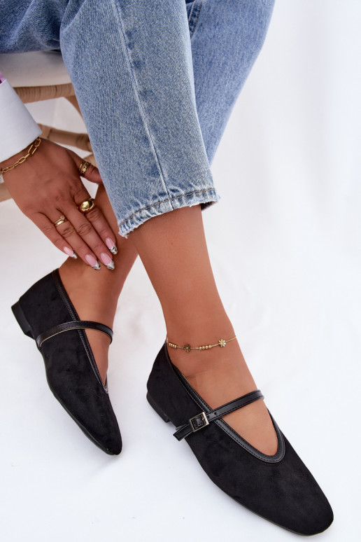 Zwarte ballerina's met bandjes van faux suede Felora