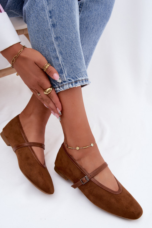Bruine ballerina's met bandjes van faux suede Felora