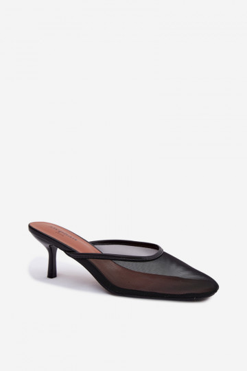 Zwarte mesh slippers met dunne hakken Calmio 2