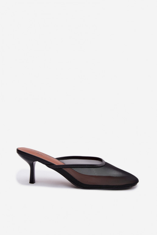 Zwarte mesh slippers met dunne hakken Calmio