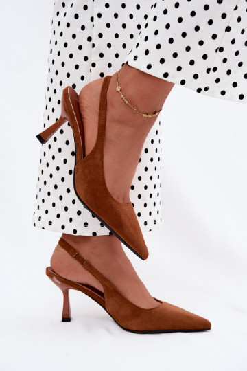 Bruine dames sandalen met dunne hakken van faux suede Saria