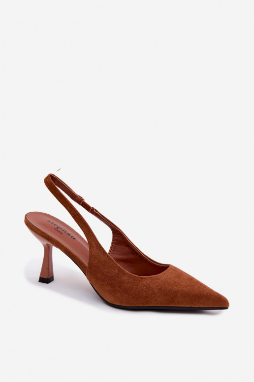 Bruine dames sandalen met dunne hakken van faux suede Saria