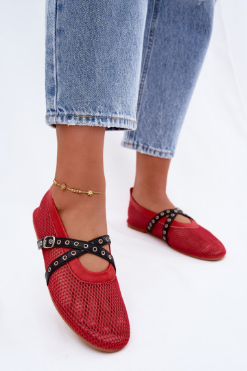 Rode mesh ballerina's met bandjes Salliroe