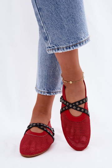 Rode mesh ballerina's met bandjes Salliroe 2