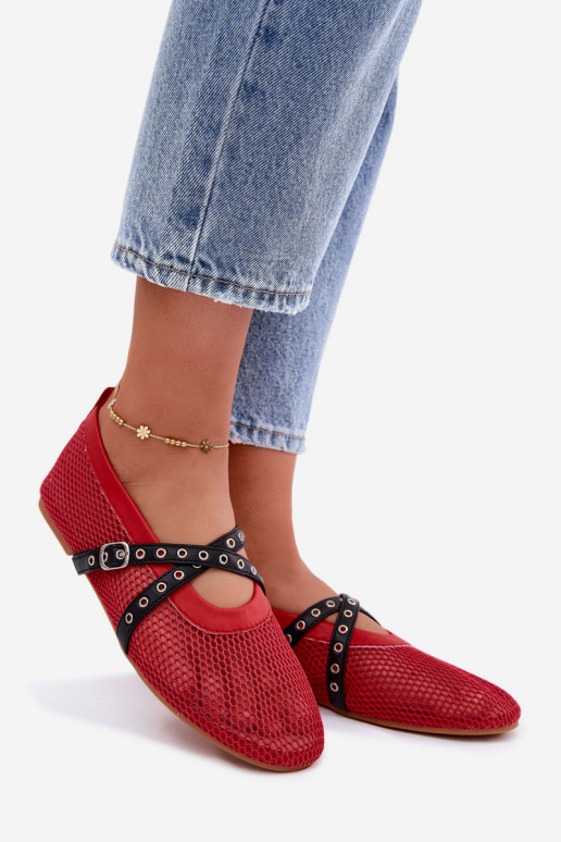 Rode mesh ballerina's met bandjes Salliroe