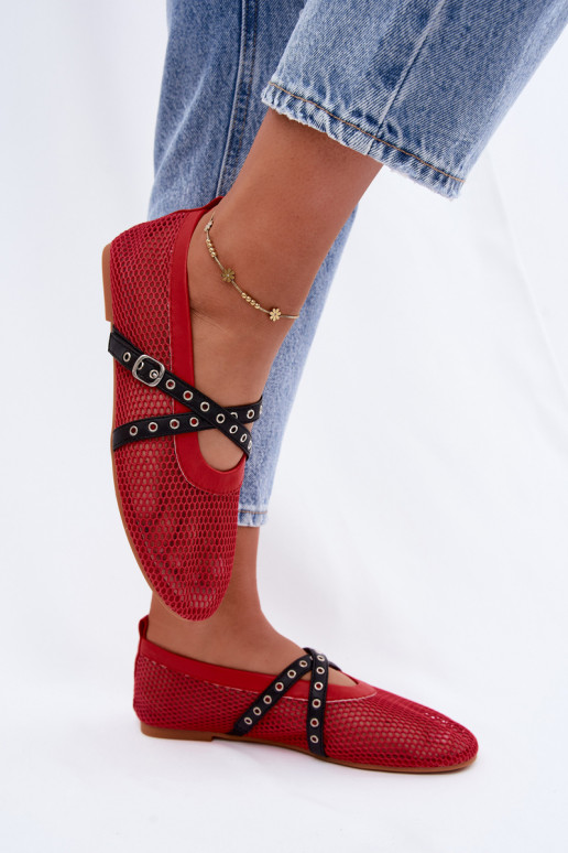 Rode mesh ballerina's met bandjes Salliroe